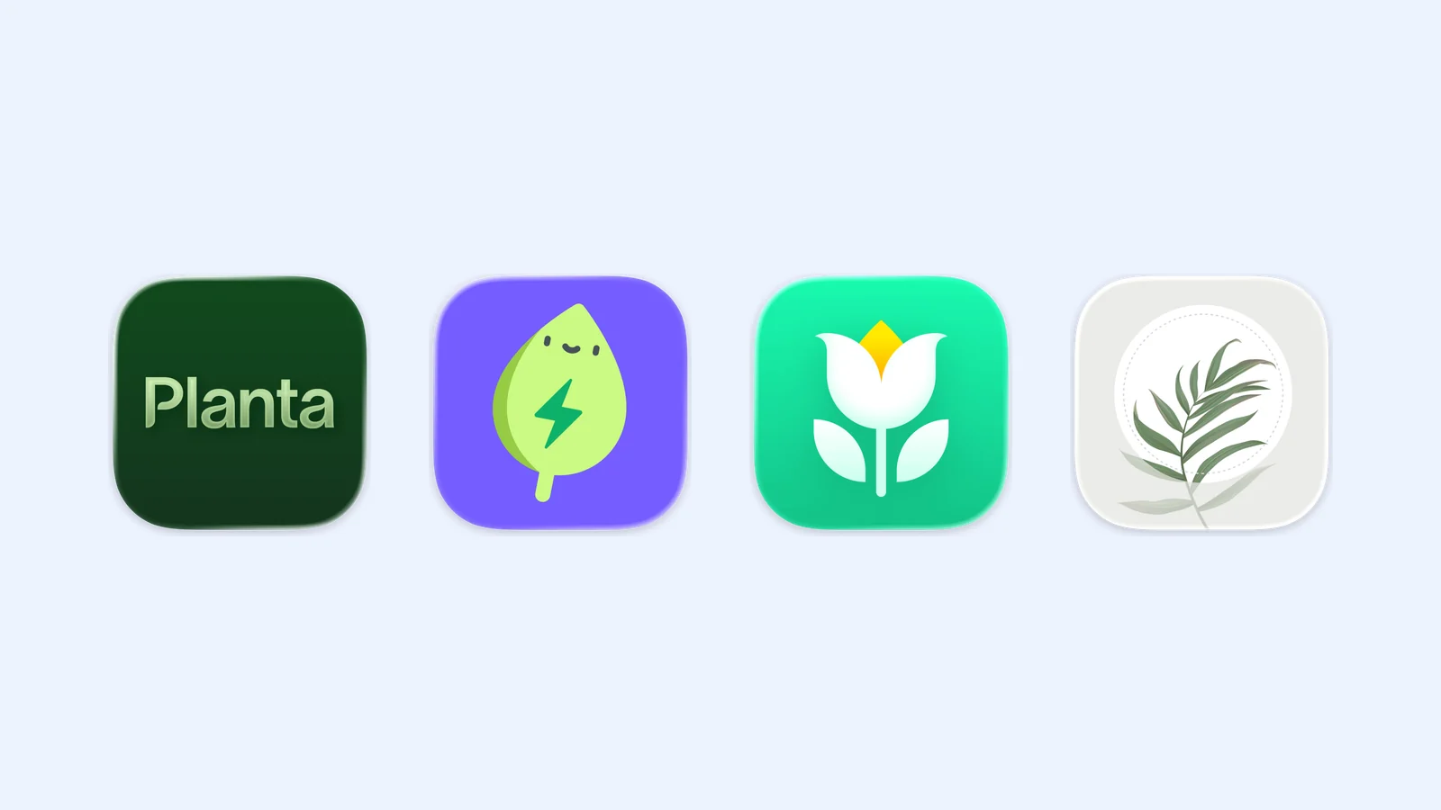 The Planta, Greg, Plant Parent, and Blossom app icons on a pale blue background