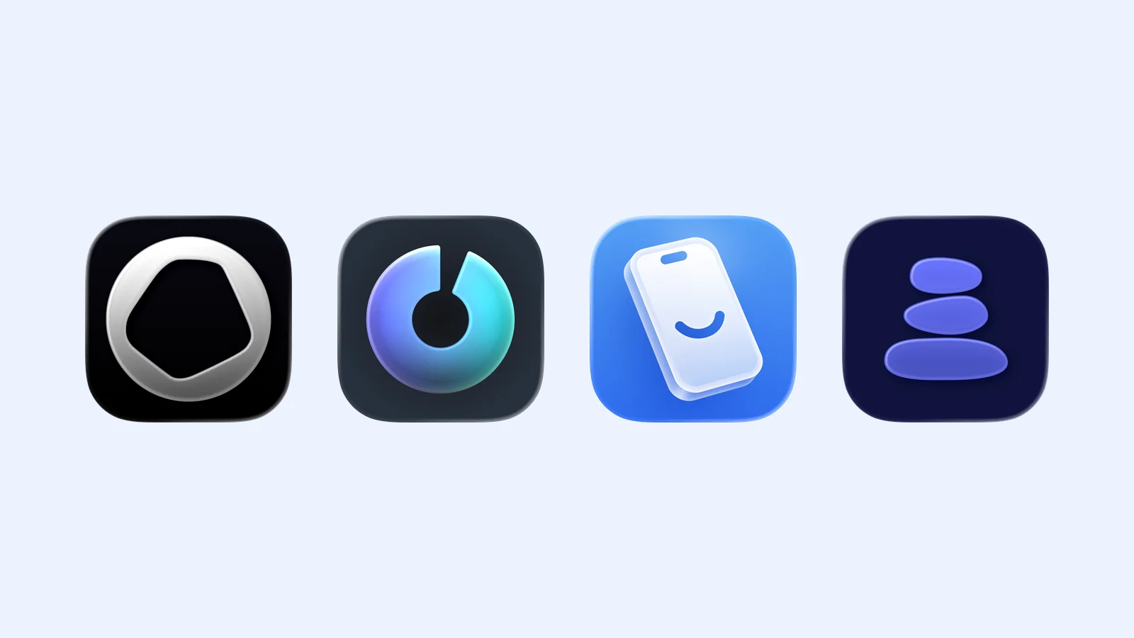 The Opal, one sec, Jomo, and ScreenZen icons on a pale blue background