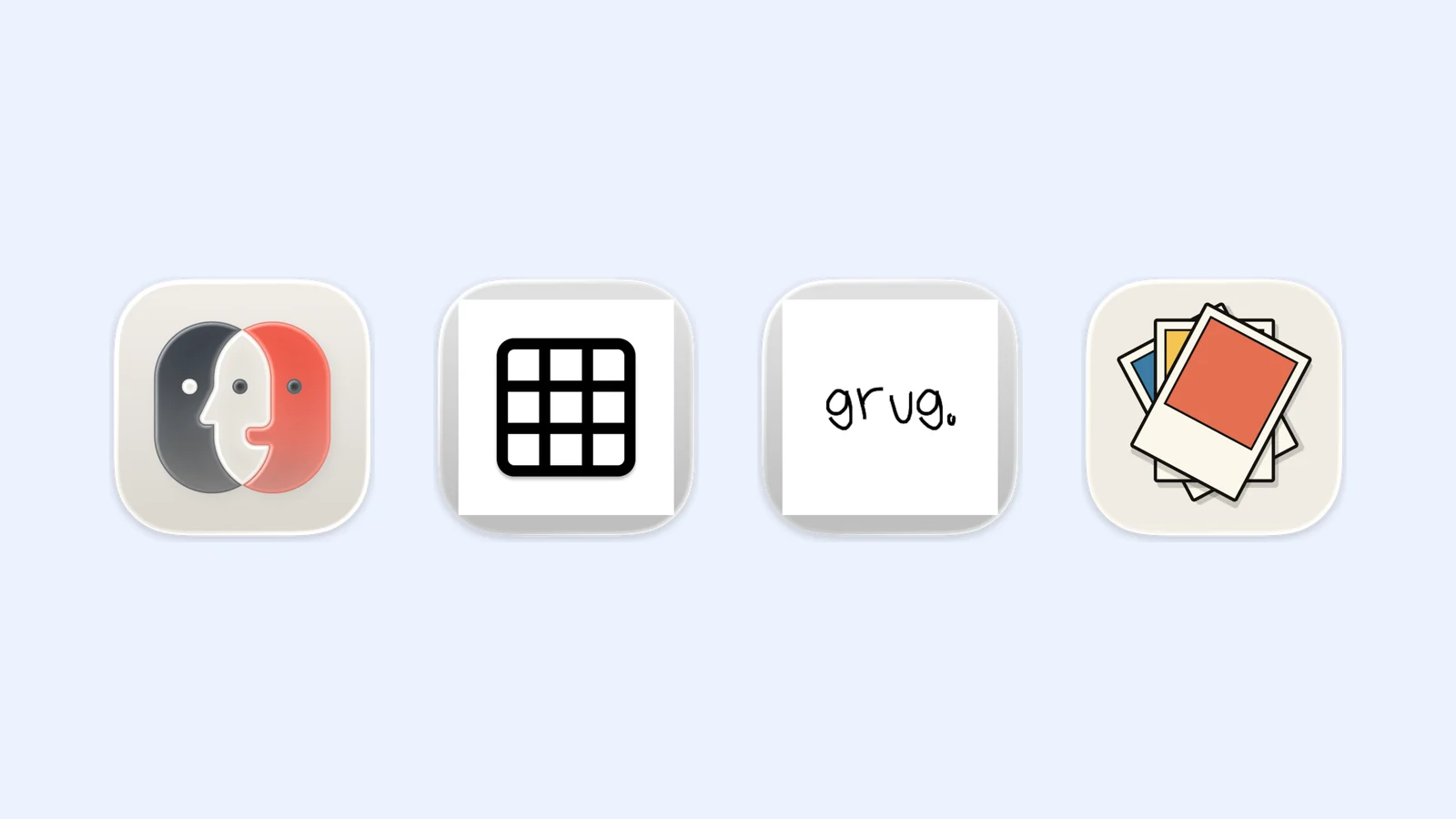 The OneTopic, Not Evil Sudoku, grug, and Color Snap icons on a pale blue background