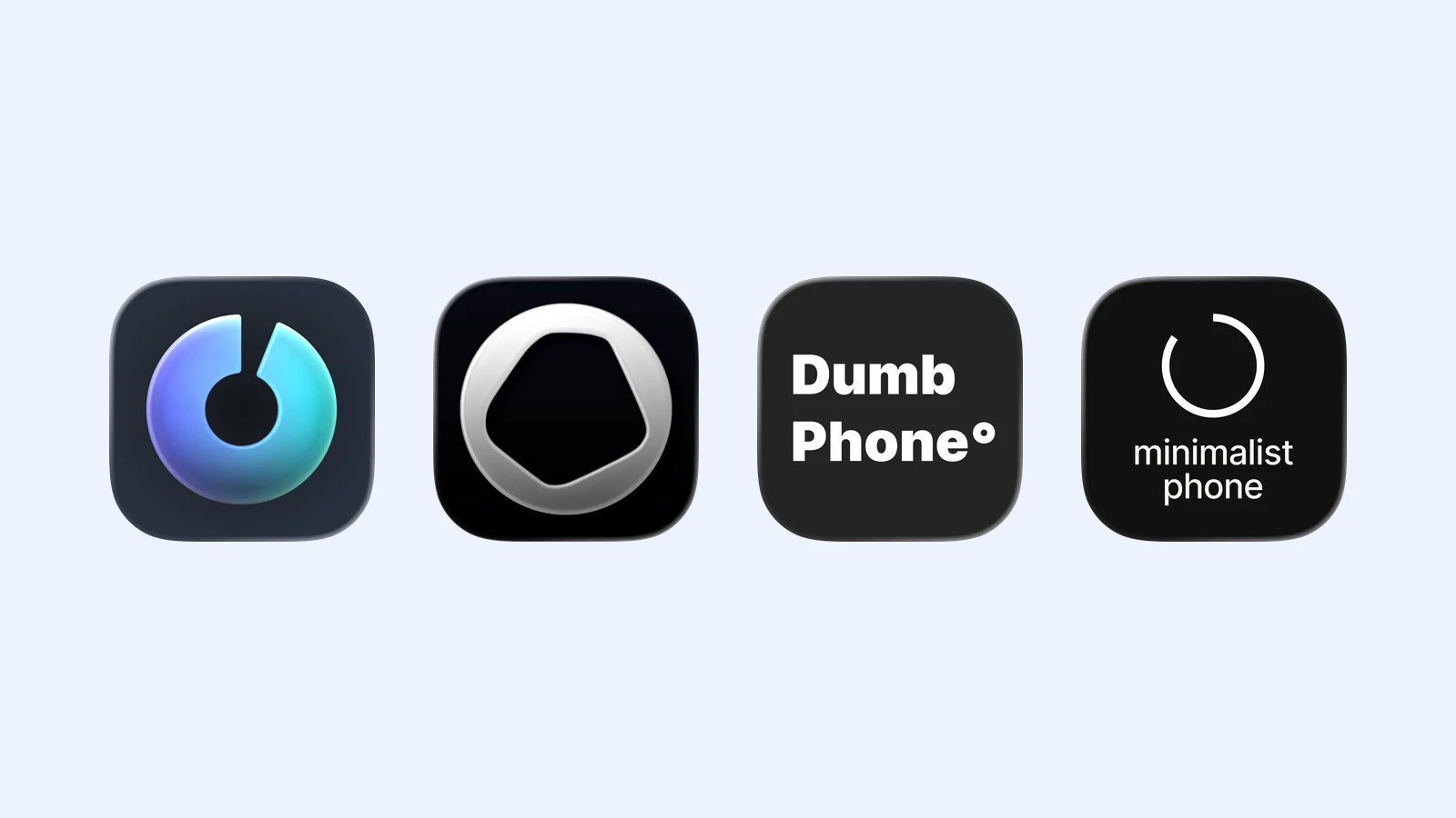 The one sec, Opal, Dumb Phone, and minimalist phone icons on pale blue