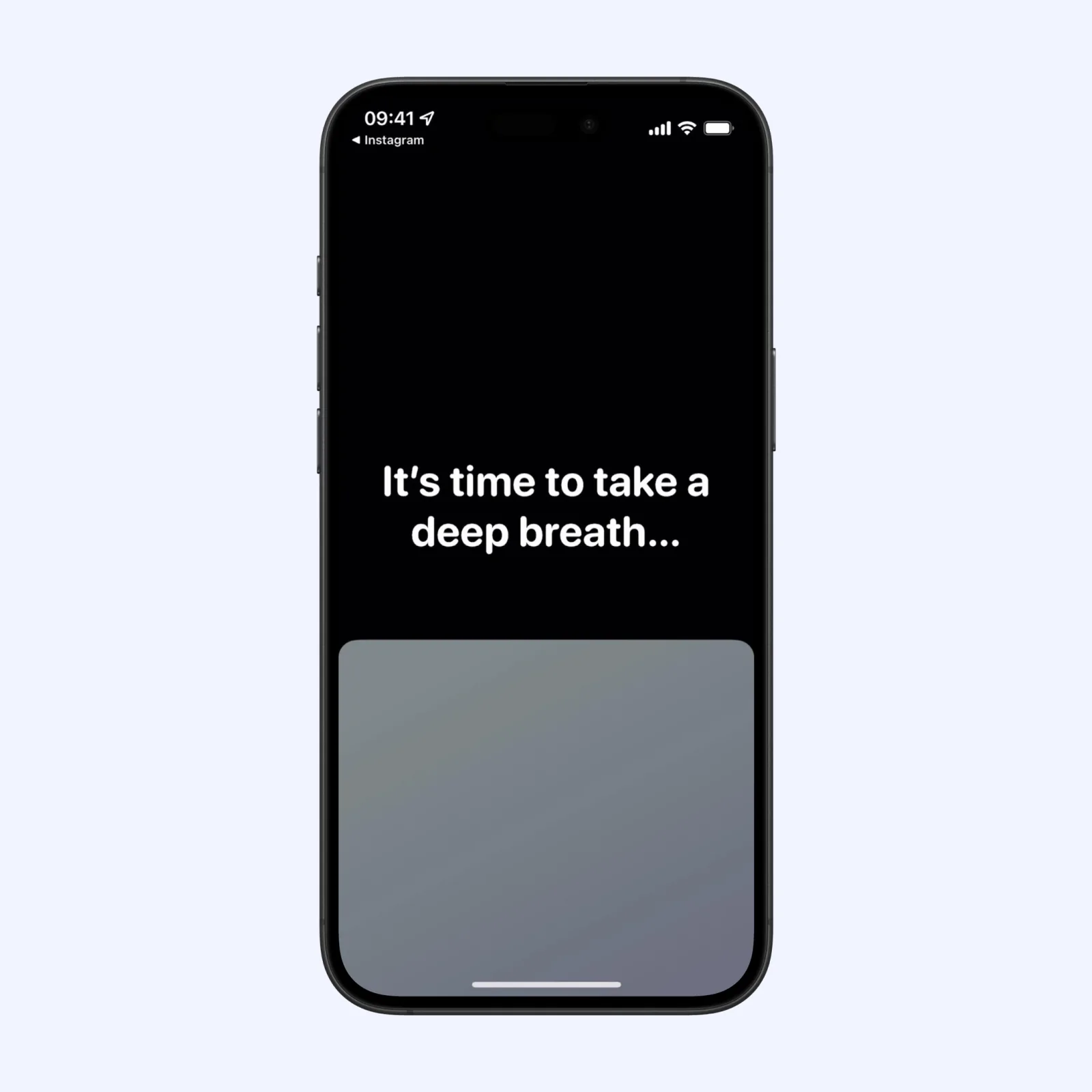 one sec pauses Instagram with a breathing prompt in an iPhone frame.