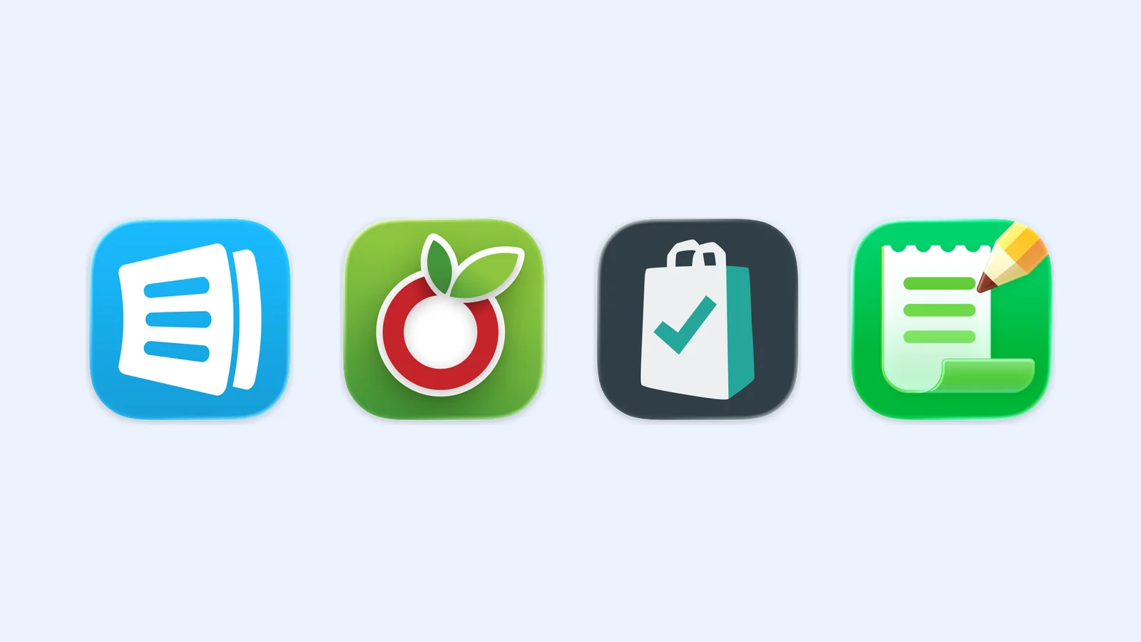 The AnyList, OurGroceries, Bring!, and Listonic icons on a pale blue background