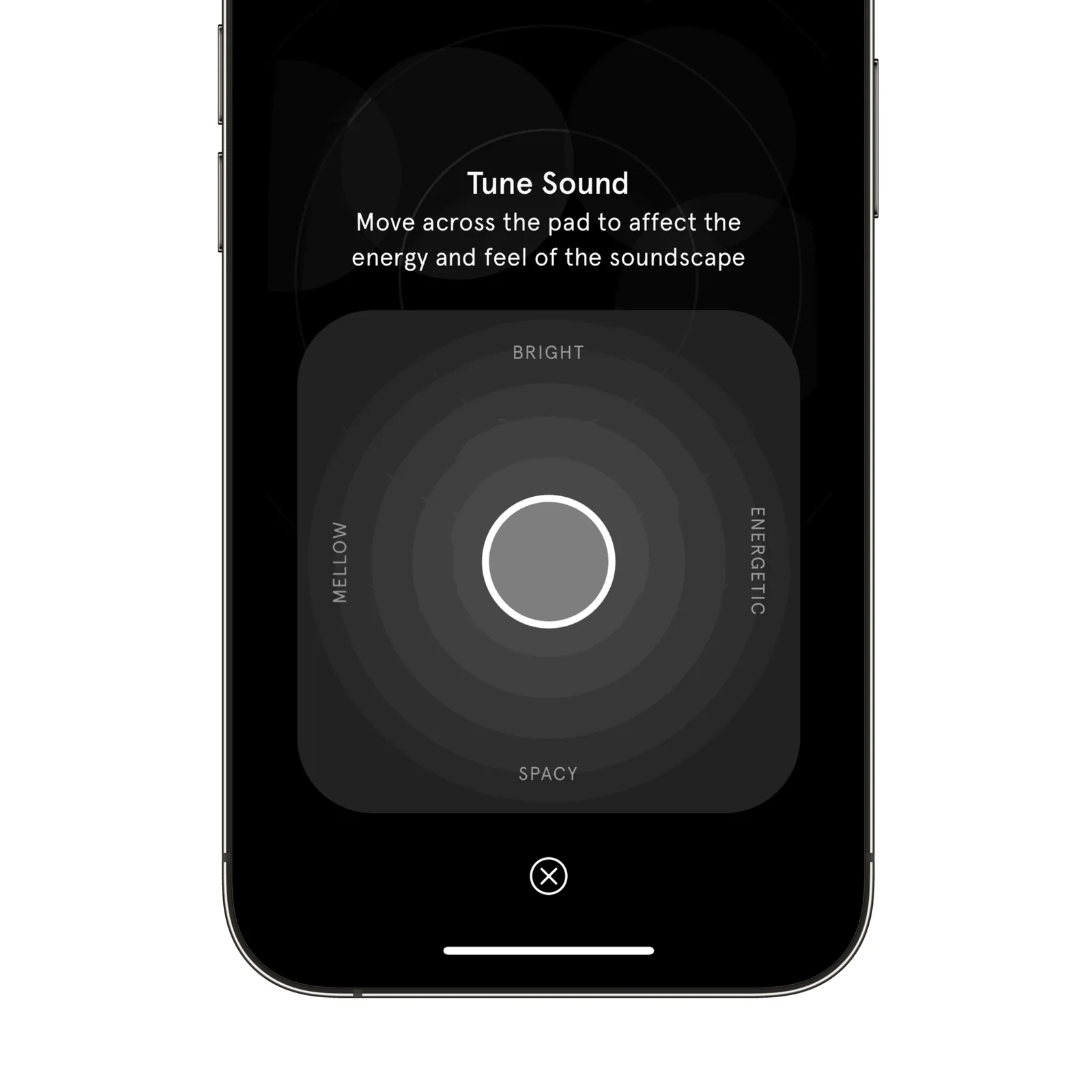 Endel's Tune Sound control moves between mellow, bright, energetic, and spacious.