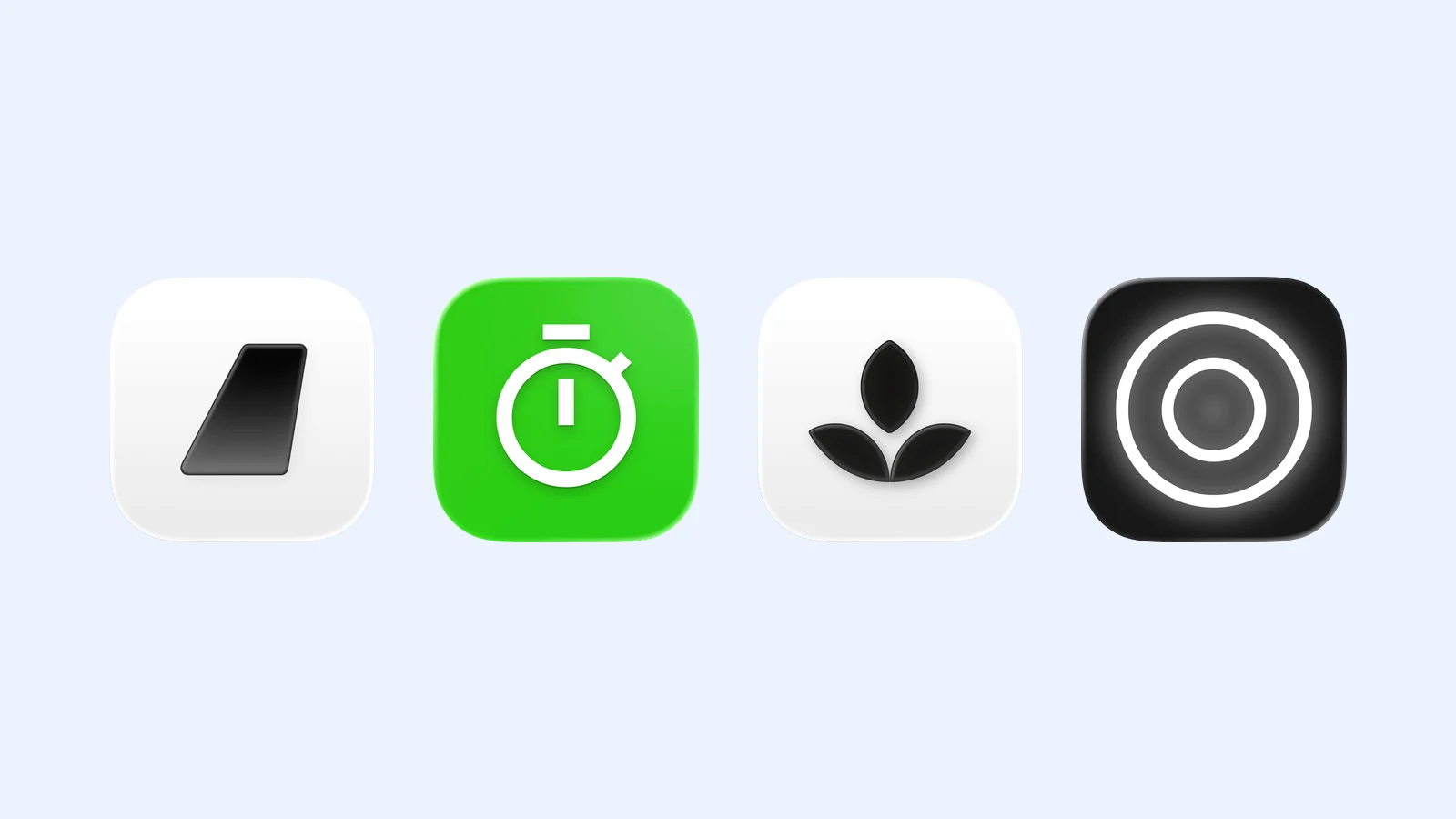 Four focus and meditation app icons on pale blue