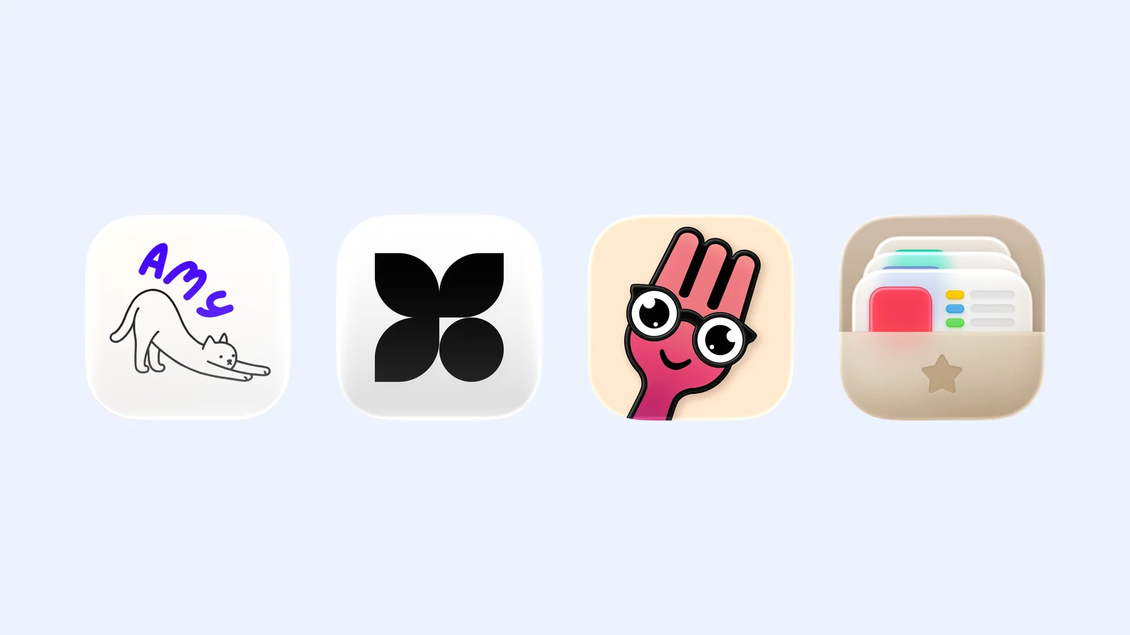 Four food logging and meal planning app icons on pale blue