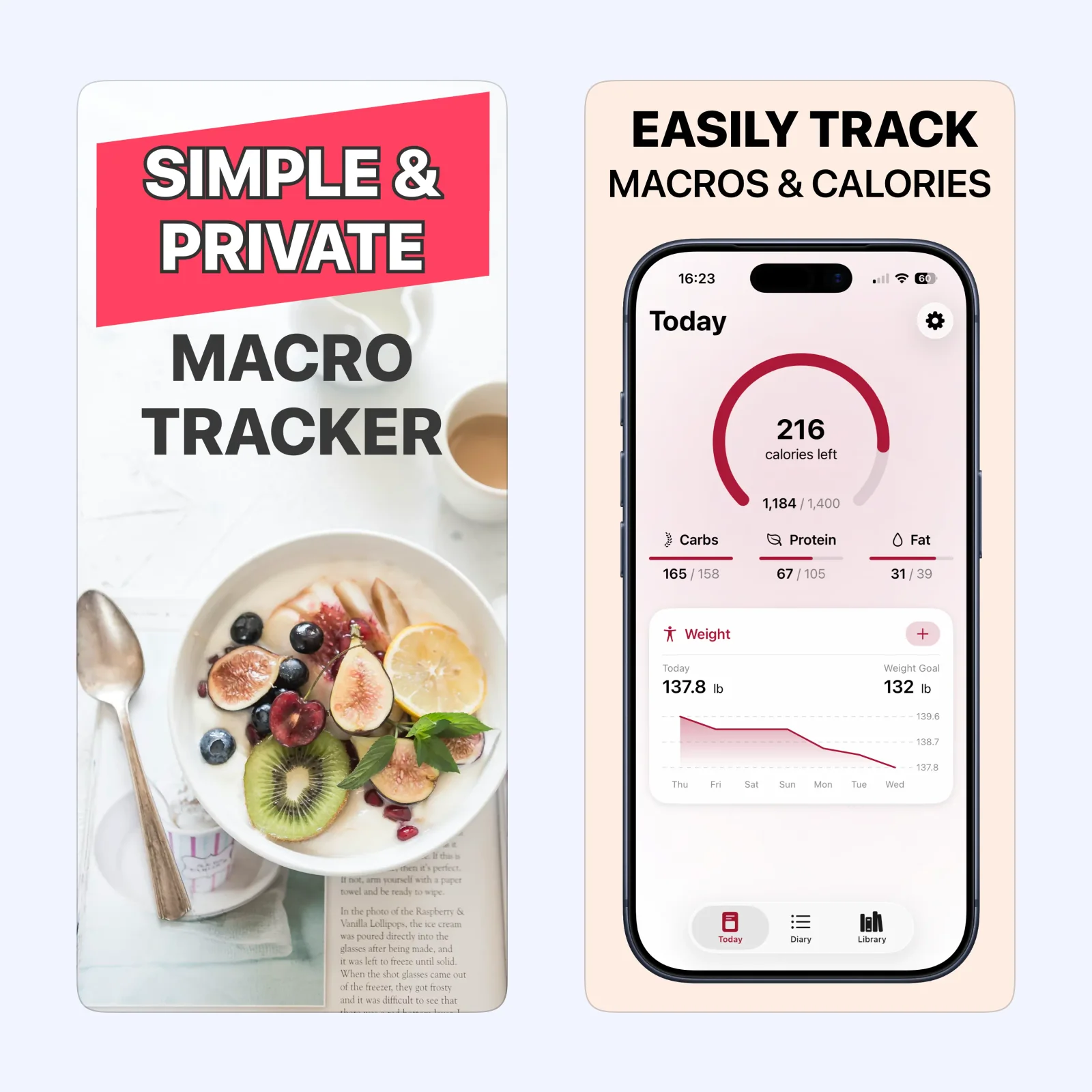 Nunch screenshots show a meal log and barcode scanning controls.