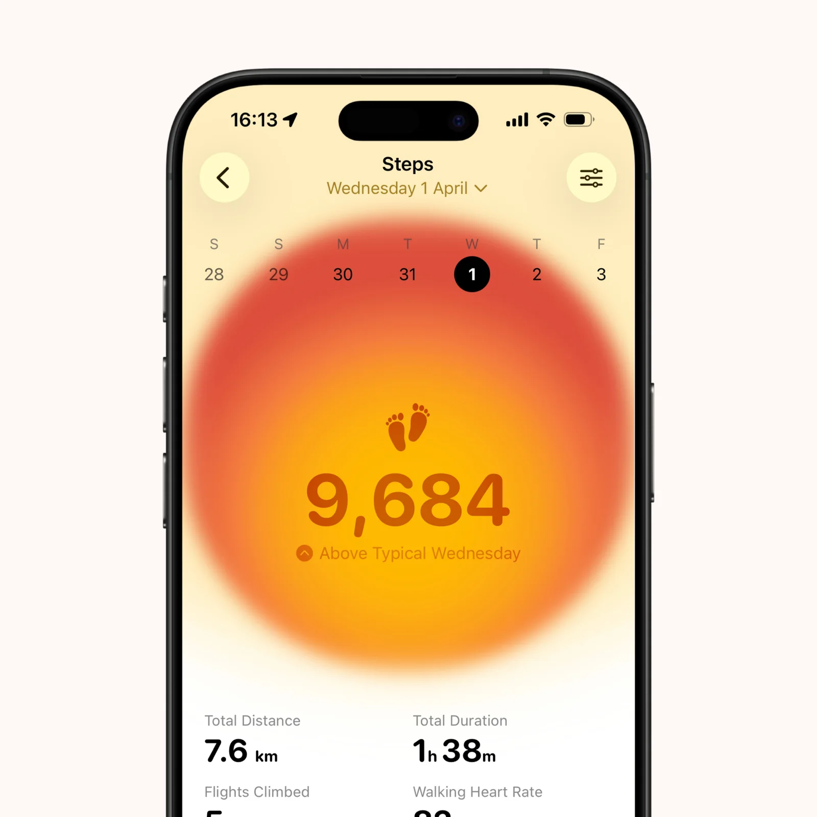 Gentler Streak shows 9,684 steps, progress, distance, and duration for the day.