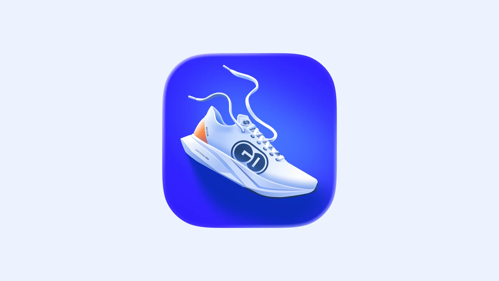 The blue GO Club app icon with a white running shoe on a pale blue background