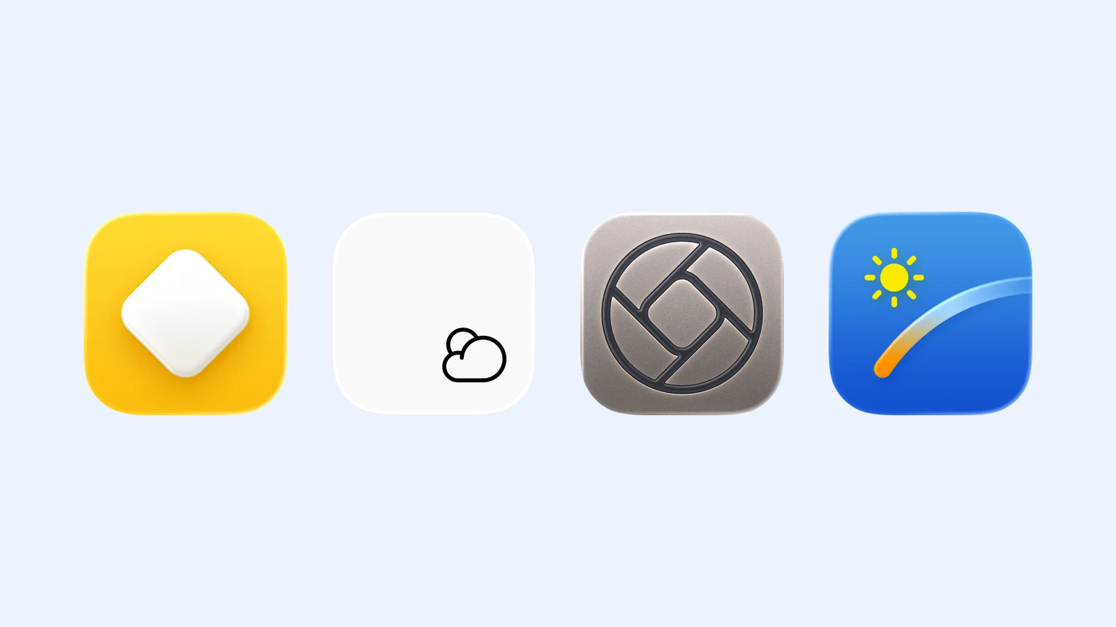Sunlitt, Weat, Halide, and Lumy app icons on a pale blue background