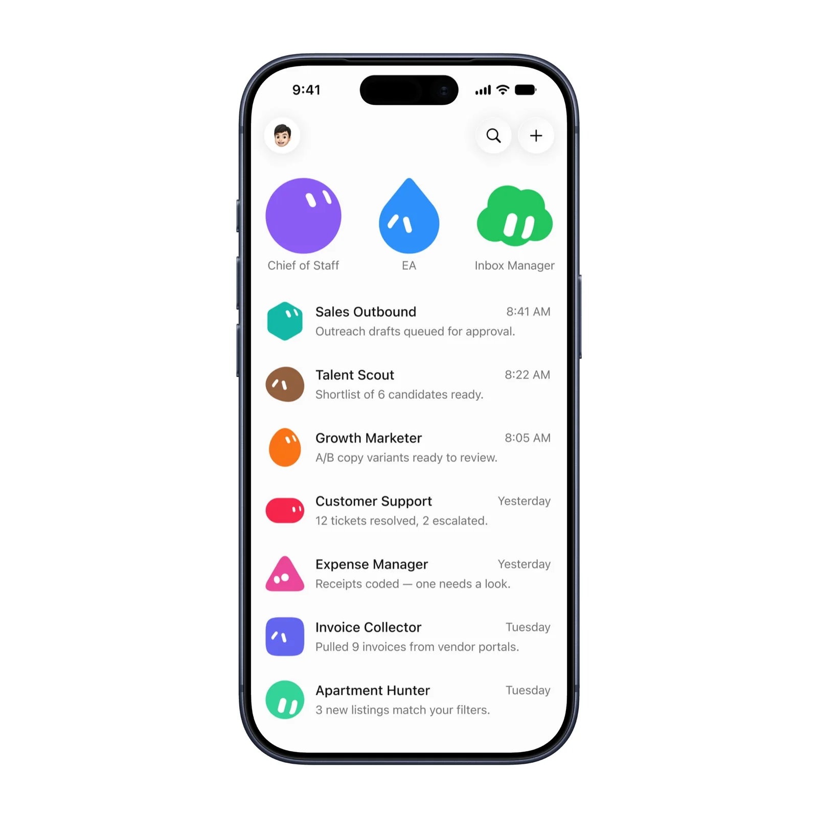 Grok Bot lists AI coworkers for sales, recruiting, inbox, support, expenses, and invoices.