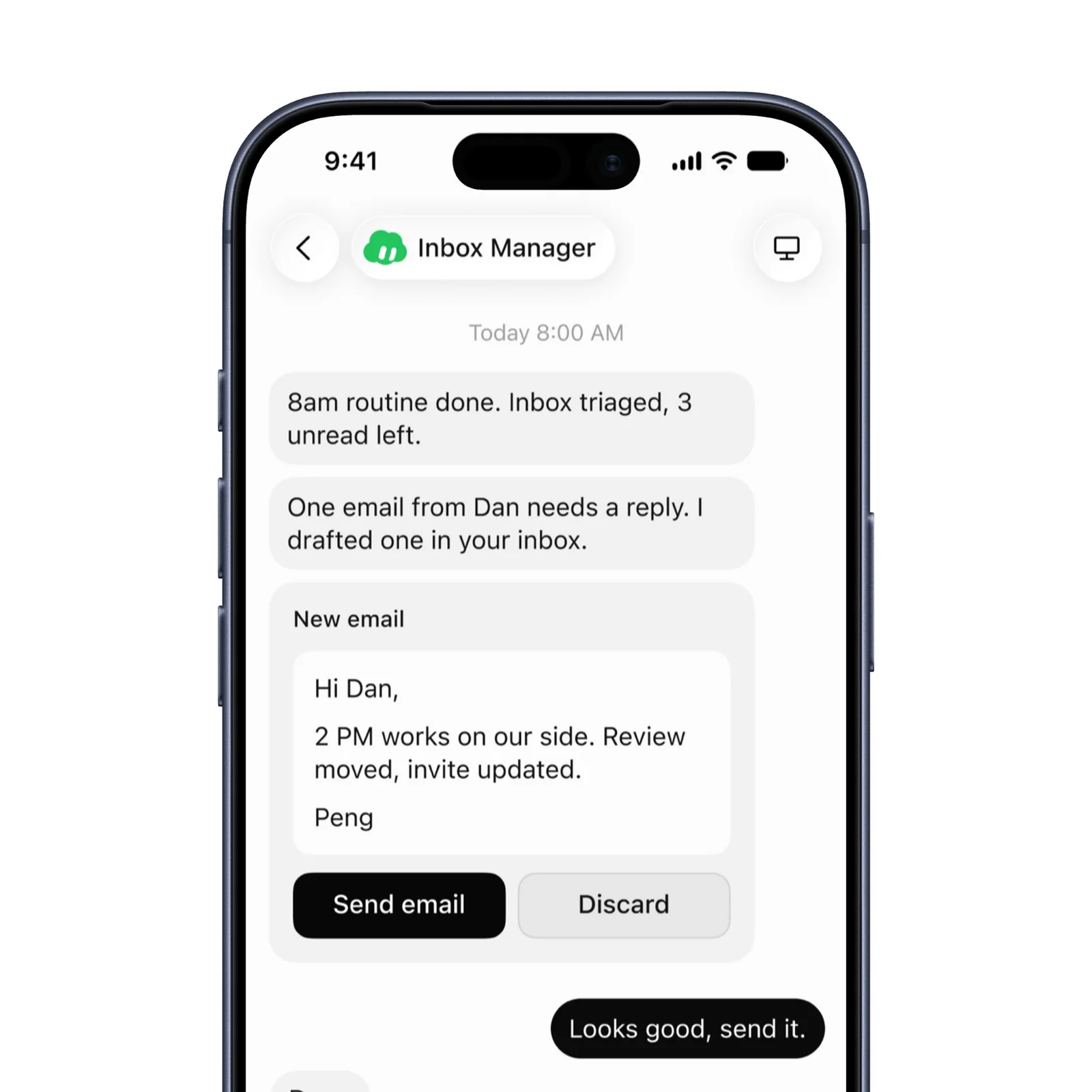 A Grok Bot inbox manager sorts email, drafts a reply, and waits for approval before sending.