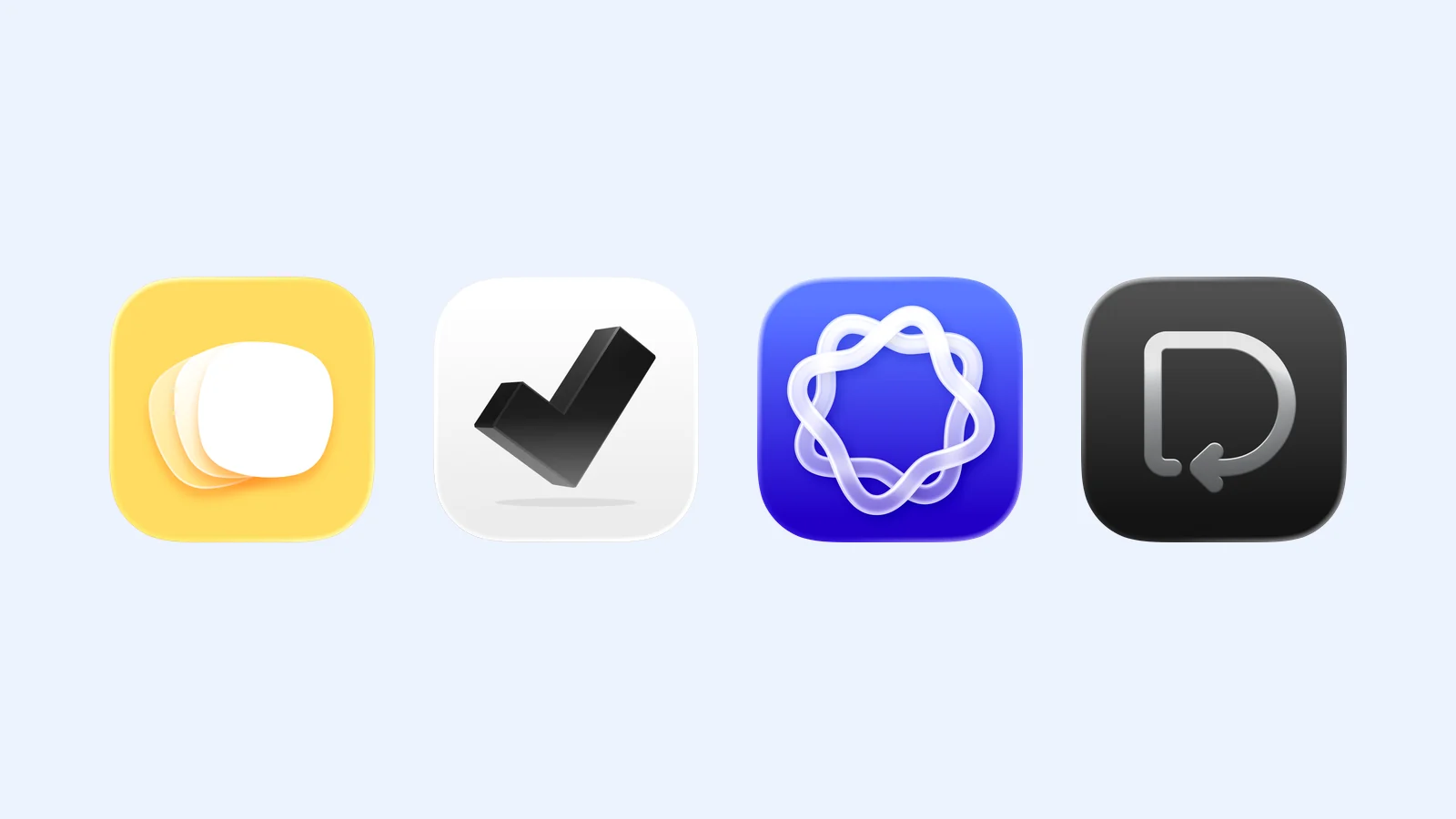 The Atoms, Not Boring Habits, Ripples, and Did I Do icons on pale blue