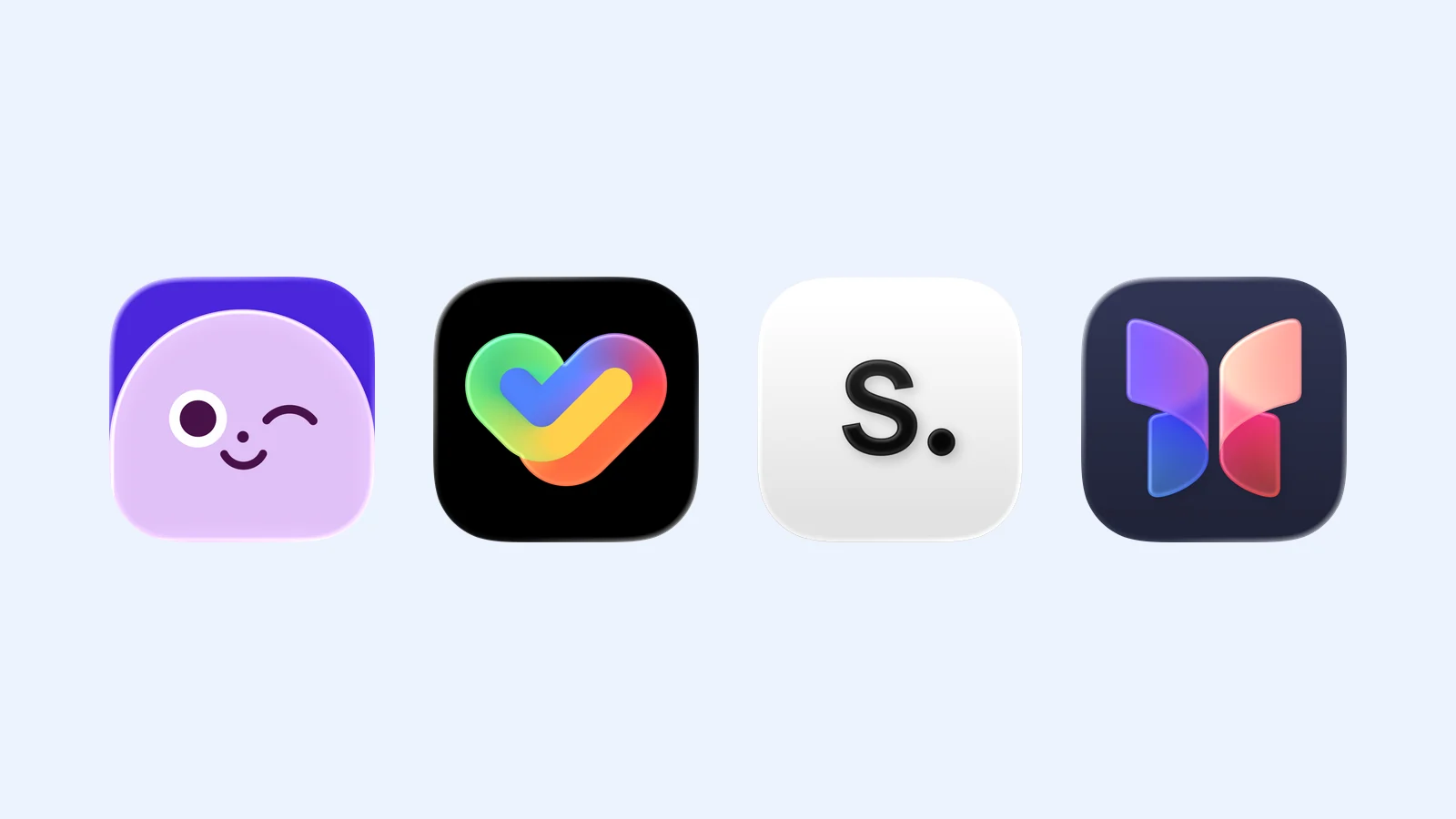 Four mood and journaling app icons on a pale blue background