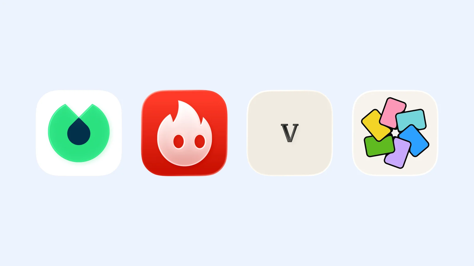 Four short-form learning app icons on a pale blue background