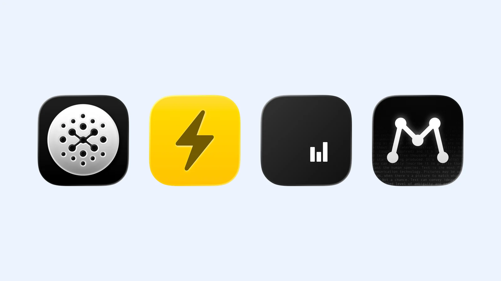 Four news, feed, podcast, and reading app icons on pale blue