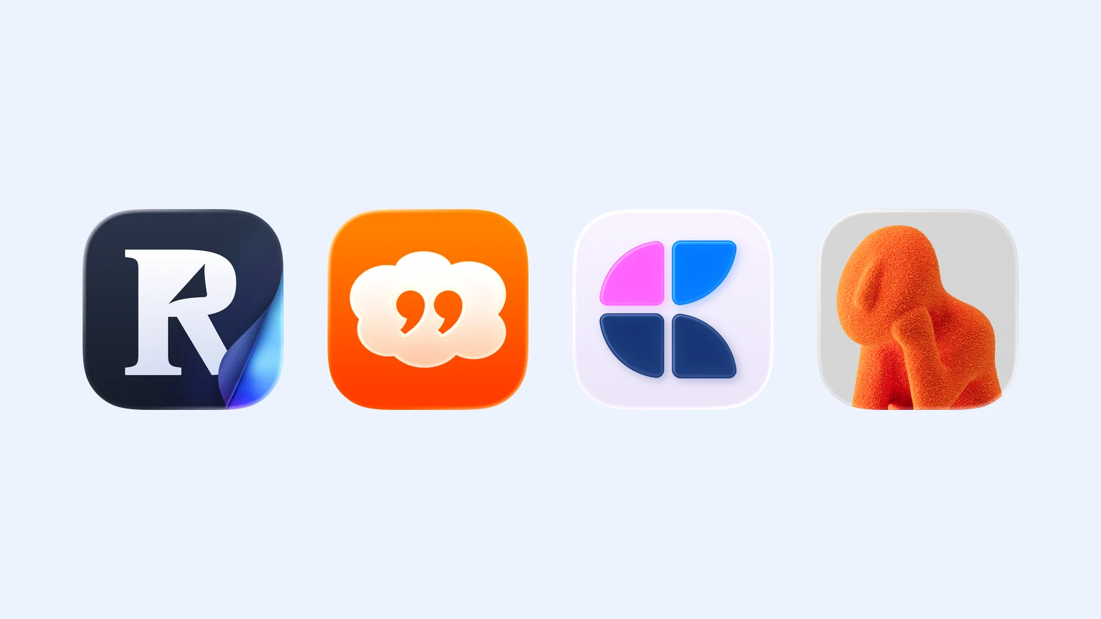 The Readwise Reader, Thoughts, Craft, and mymind icons on pale blue