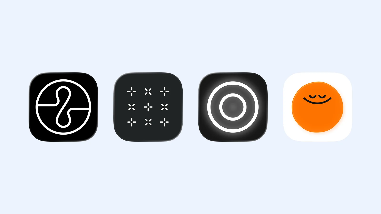 Four sound, breathing, and meditation app icons on pale blue