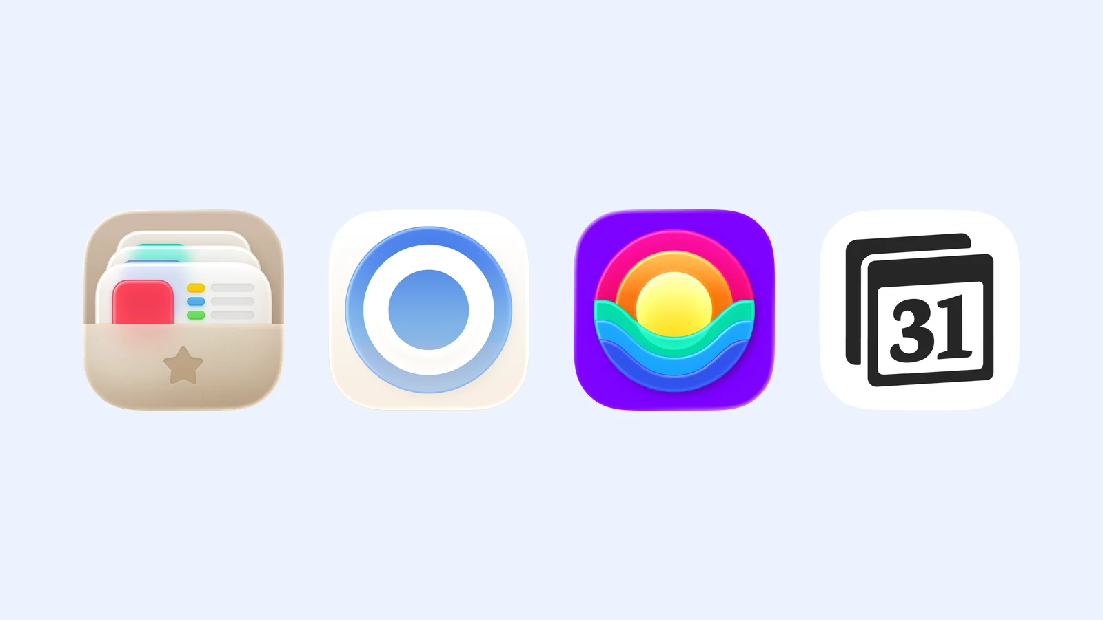 Four planning app icons on a pale blue background