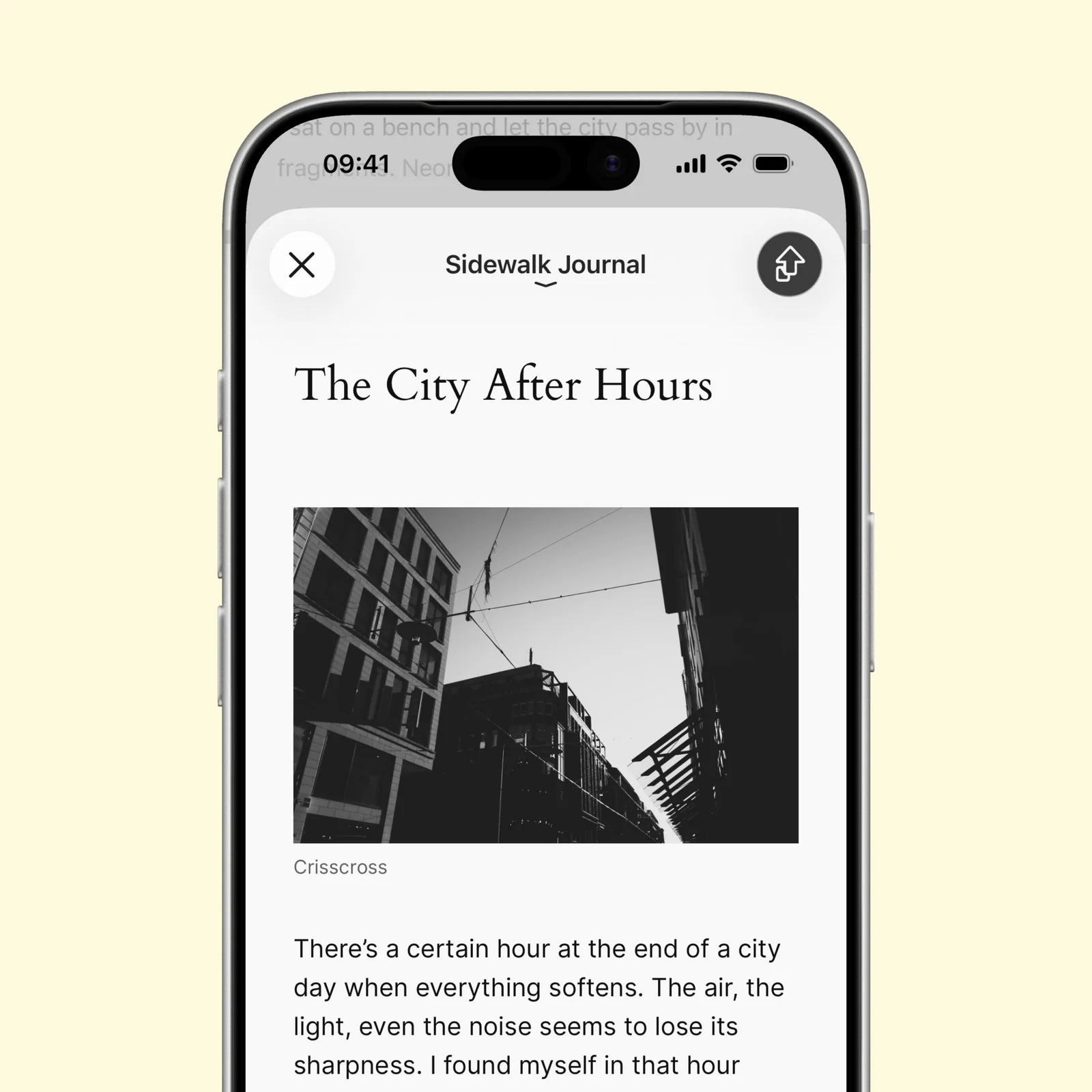 Ulysses displays an export preview for an article titled The City After Hours.