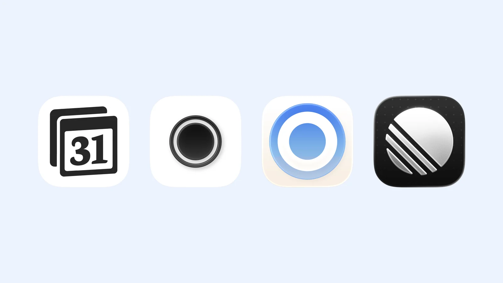 Four calendar, task, and work app icons on pale blue