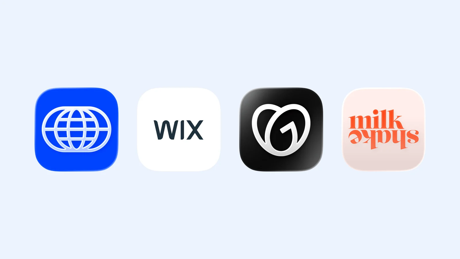 Four mobile website builder icons on a pale blue background
