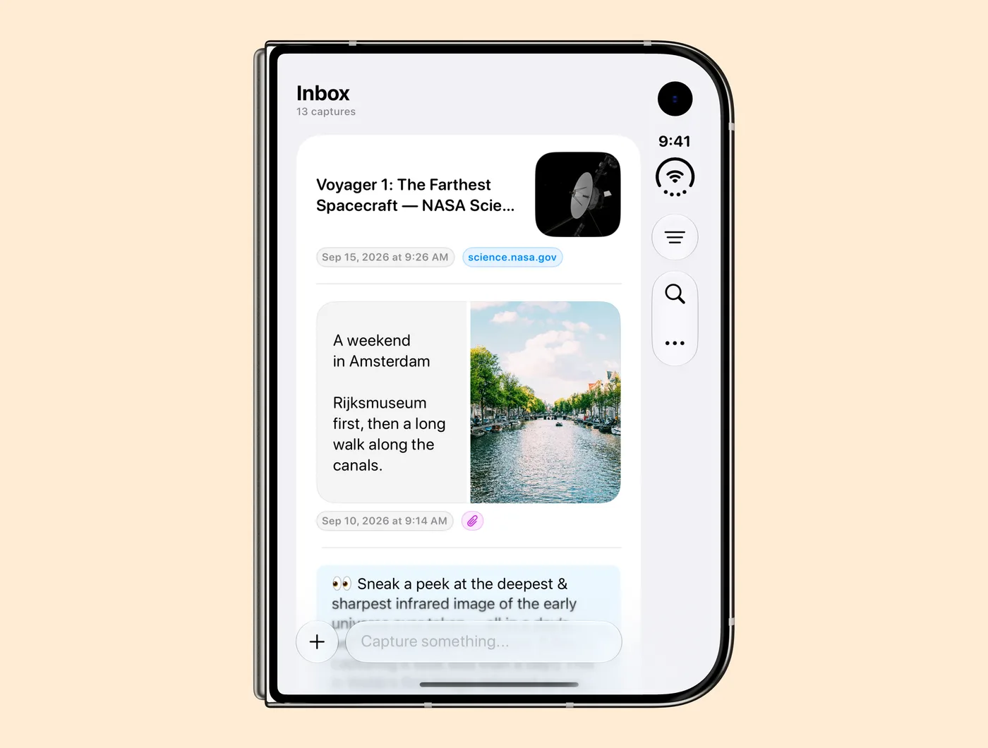 Capture's Inbox on the outer display of a closed iPhone Duo