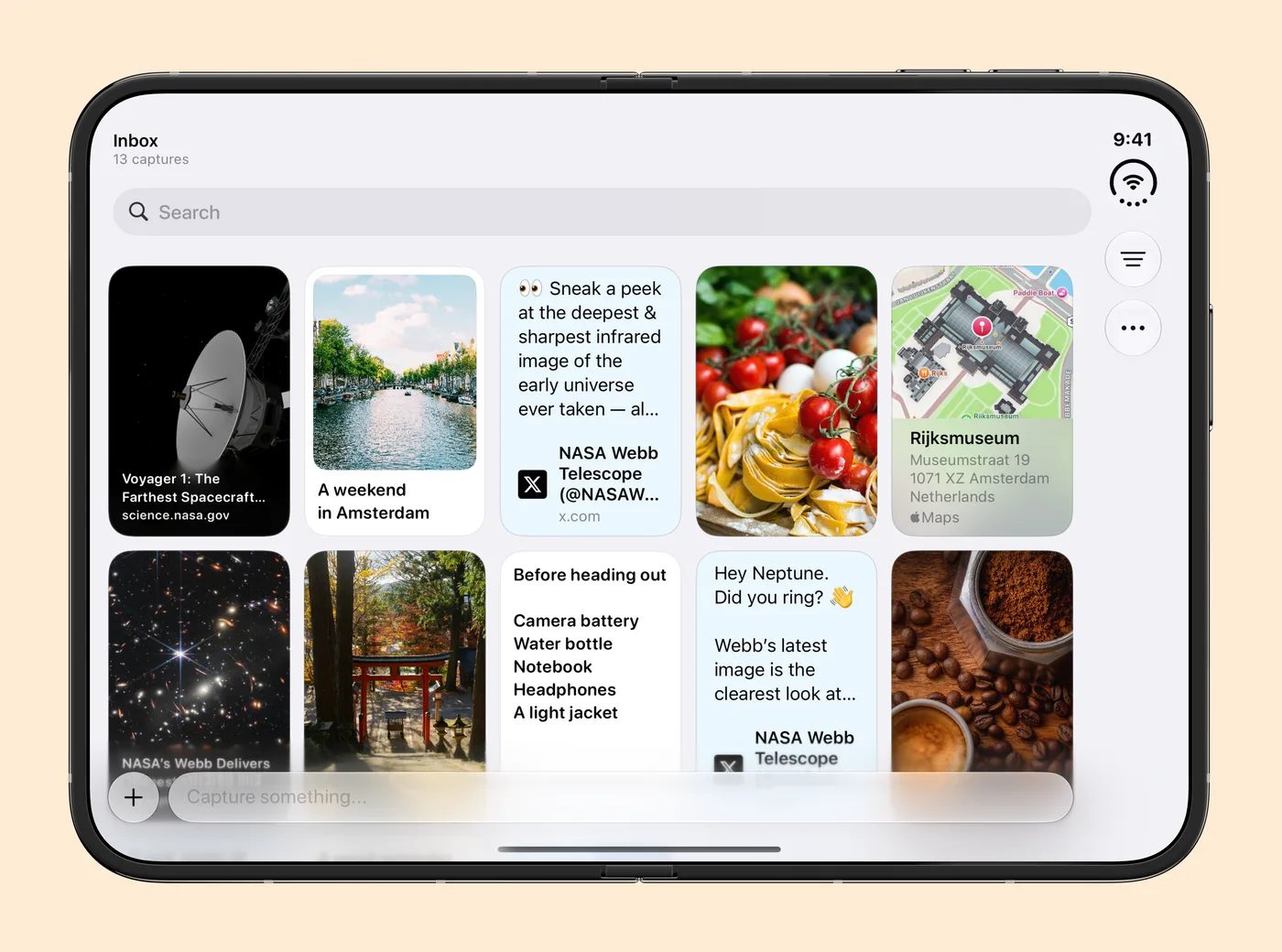 The Capture grid across the full inner screen of an open iPhone Duo