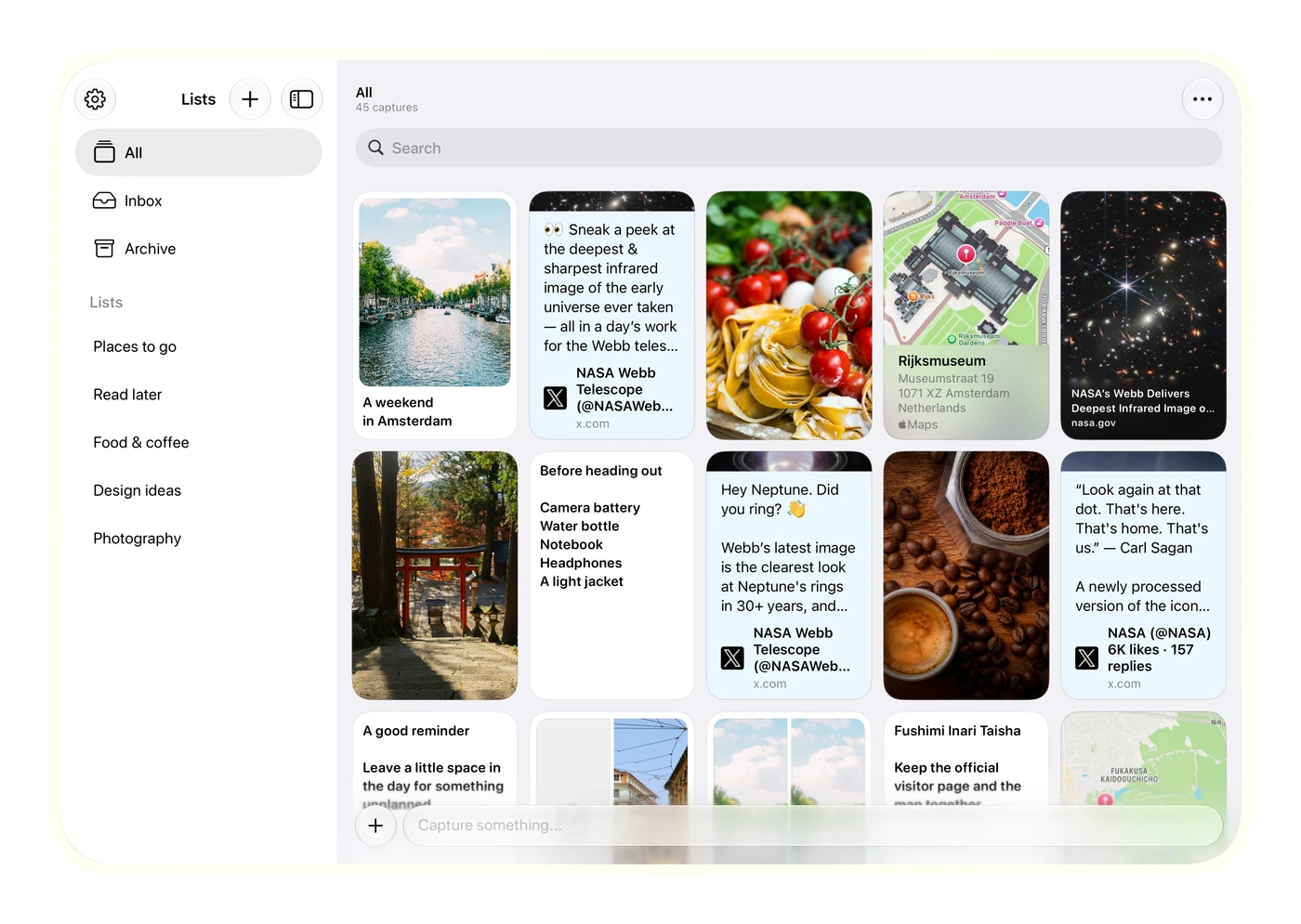 Grid mode in a sidebar layout, with the full-width grid beside the lists